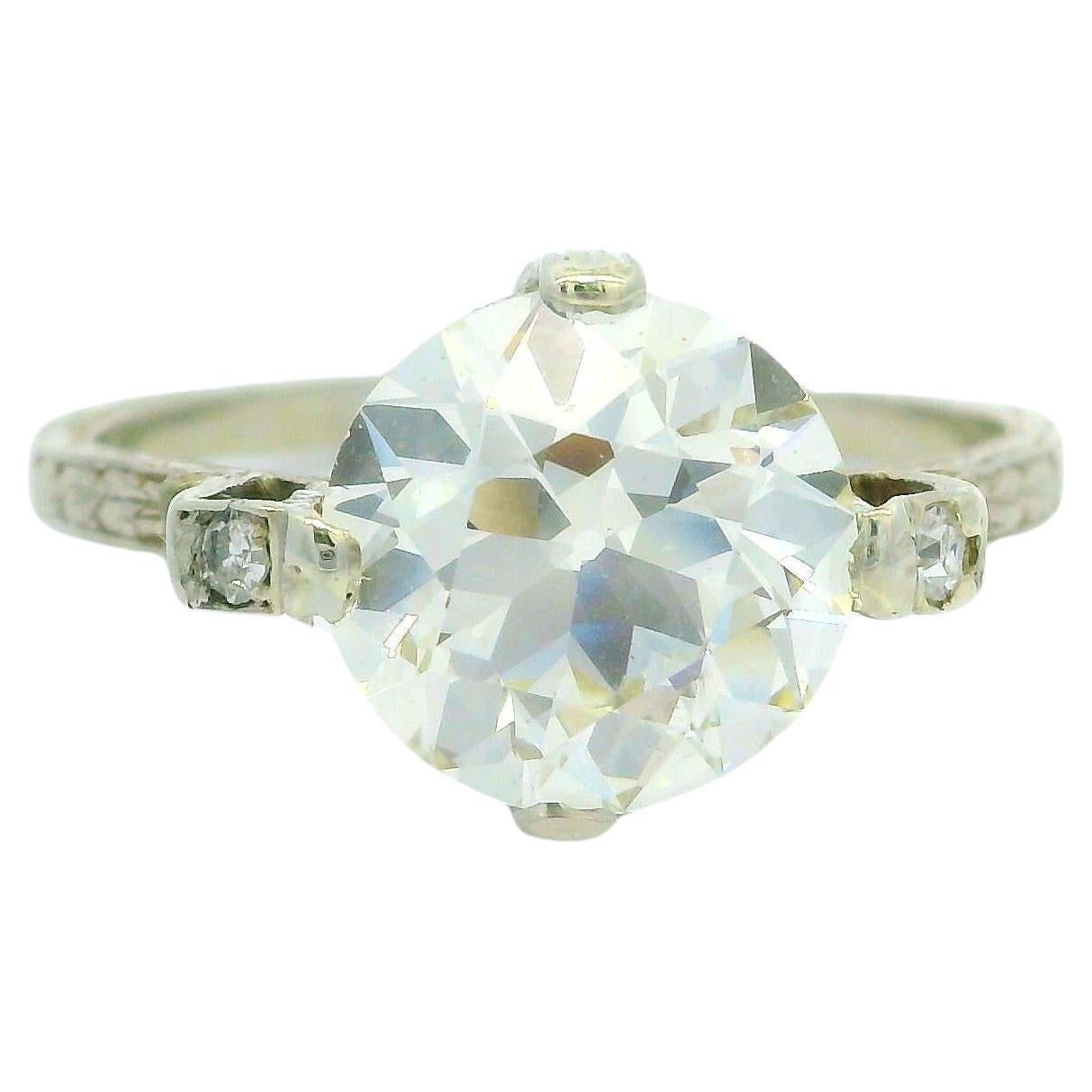 Antique Art Deco 18k Gold Gia 2.37ct Old Diamond Wheat Work Hand Engraved Ring