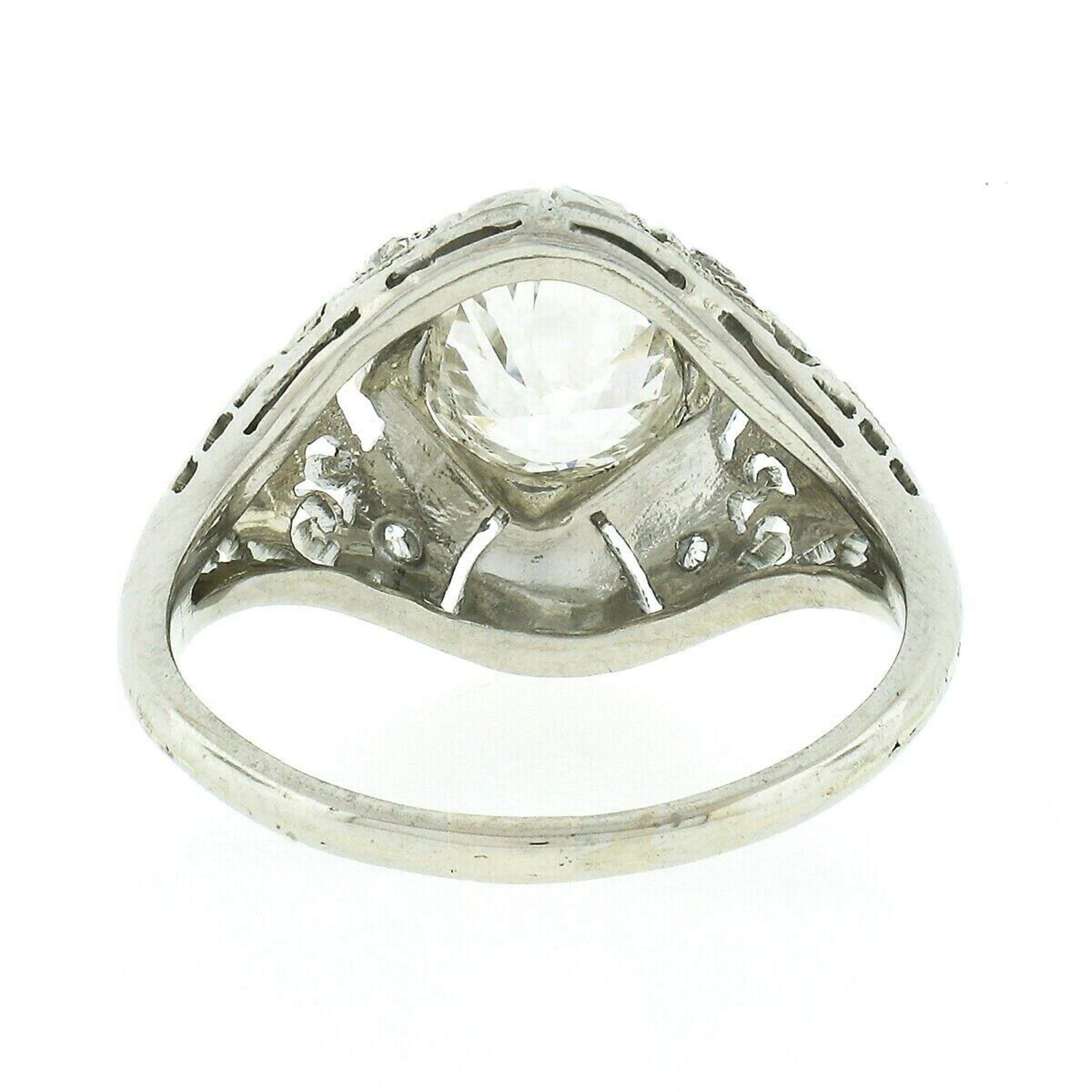 Antique Art Deco 18k Gold GIA European Diamond Domed Filigree Engagement Ring For Sale 2