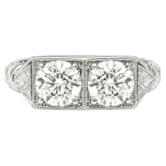 Antique Art Deco 18k Gold Platinum 1.73ctw Dual Old Diamond Twin Moi Et Toi Ring