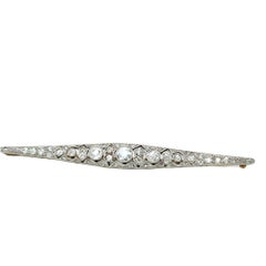 Antique Art Deco 18k Gold & Platinum 3.40ctw Graduating Diamond Bar Pin Brooch
