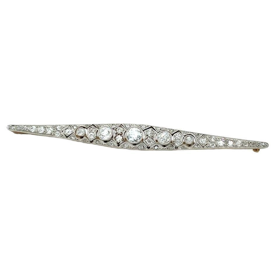 Antique Art Deco 18k Gold & Platinum 3.40ctw Graduating Diamond Bar Pin Brooch