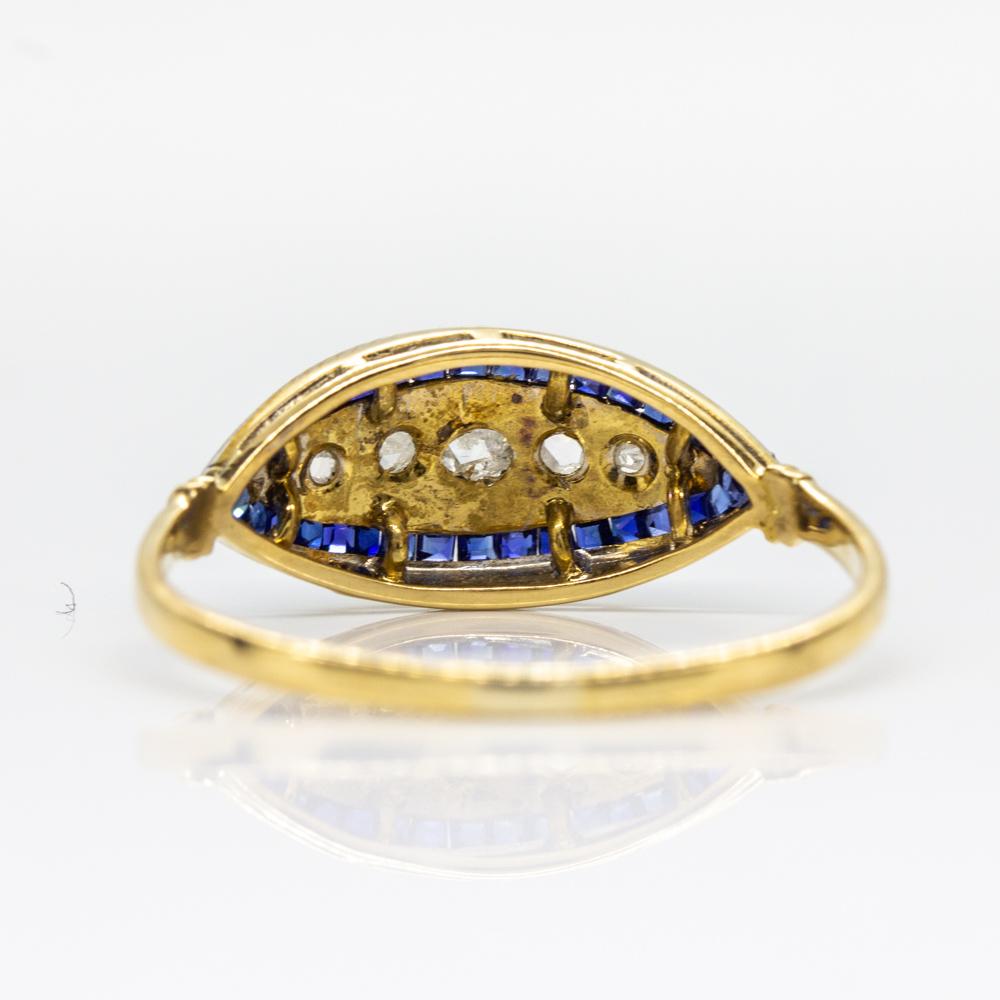Rose Cut Antique Art Deco 18 Karat Gold and Platinum Diamonds and Sapphires Ring