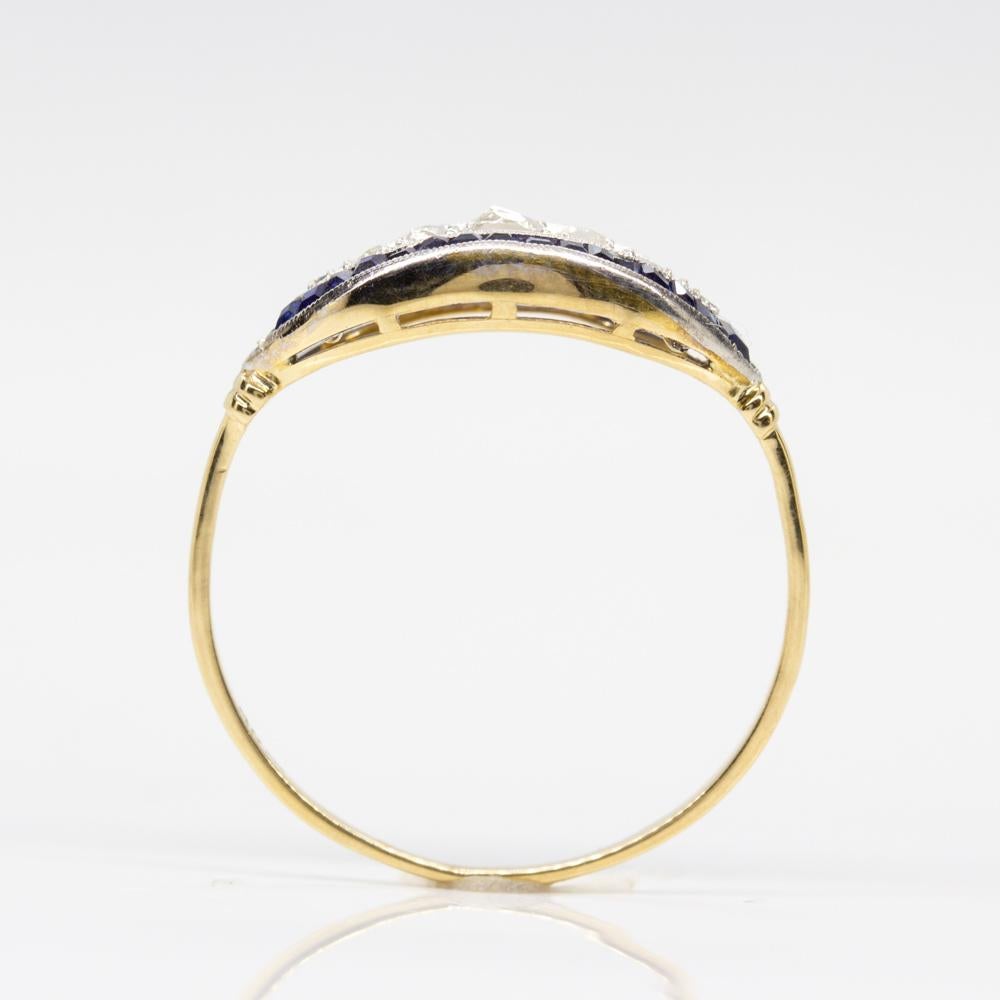 Women's or Men's Antique Art Deco 18 Karat Gold and Platinum Diamonds and Sapphires Ring