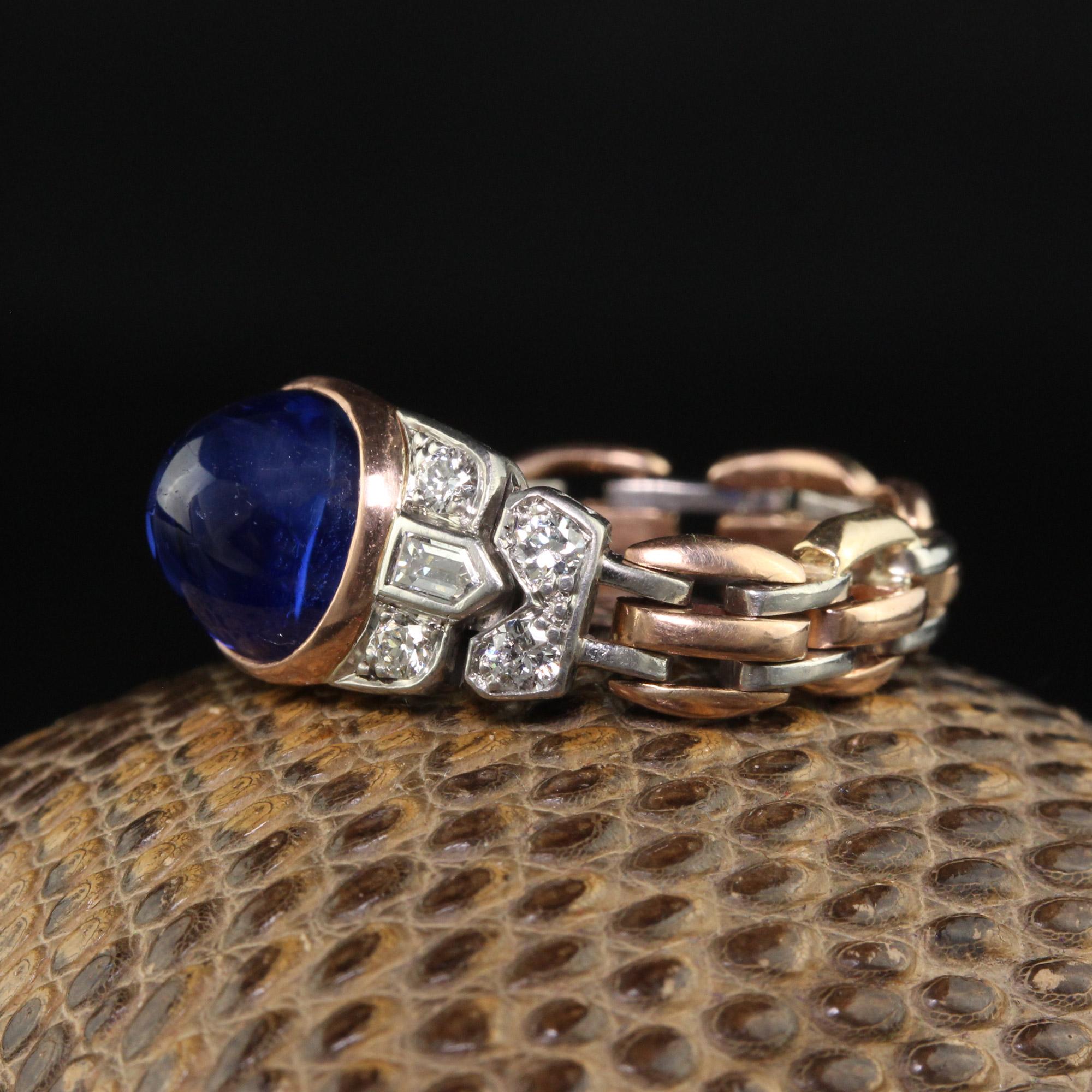 Antiker, flexibler Art-Déco-Ring aus 18 Karat Gold Platin mit Kaschmir-Saphir und Diamant - AGL im Angebot 4