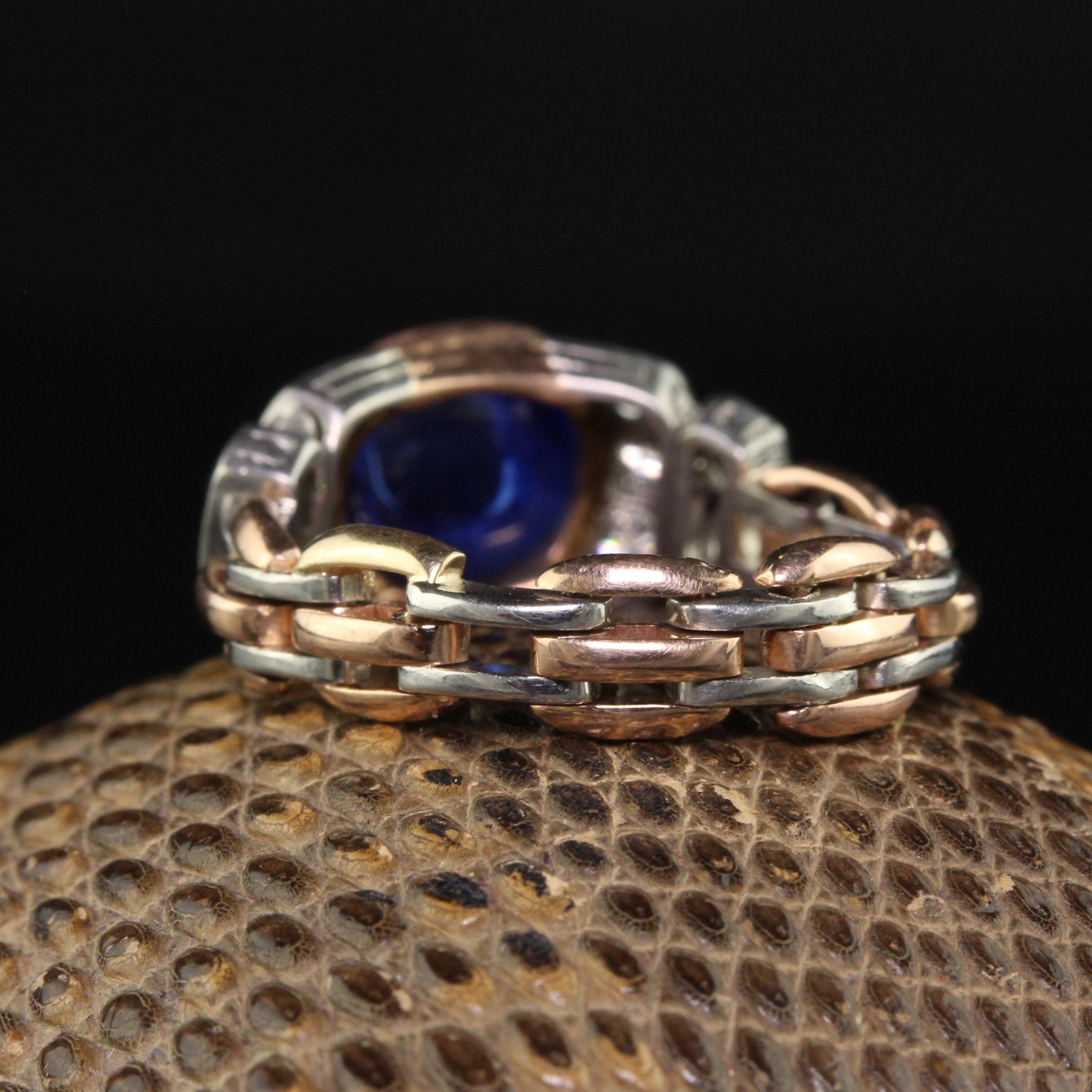 Antiker, flexibler Art-Déco-Ring aus 18 Karat Gold Platin mit Kaschmir-Saphir und Diamant - AGL im Angebot 5