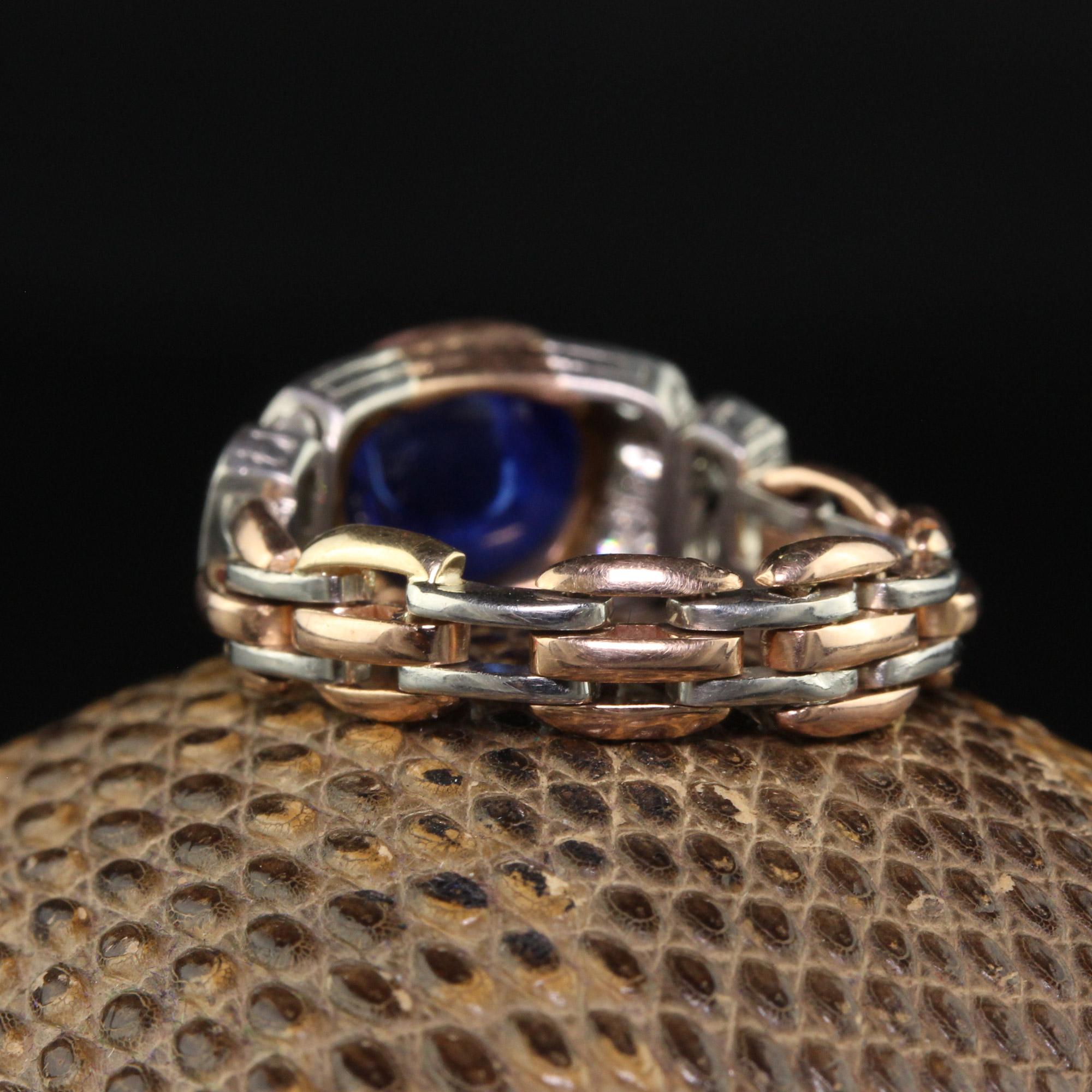 Antiker, flexibler Art-Déco-Ring aus 18 Karat Gold Platin mit Kaschmir-Saphir und Diamant - AGL 5