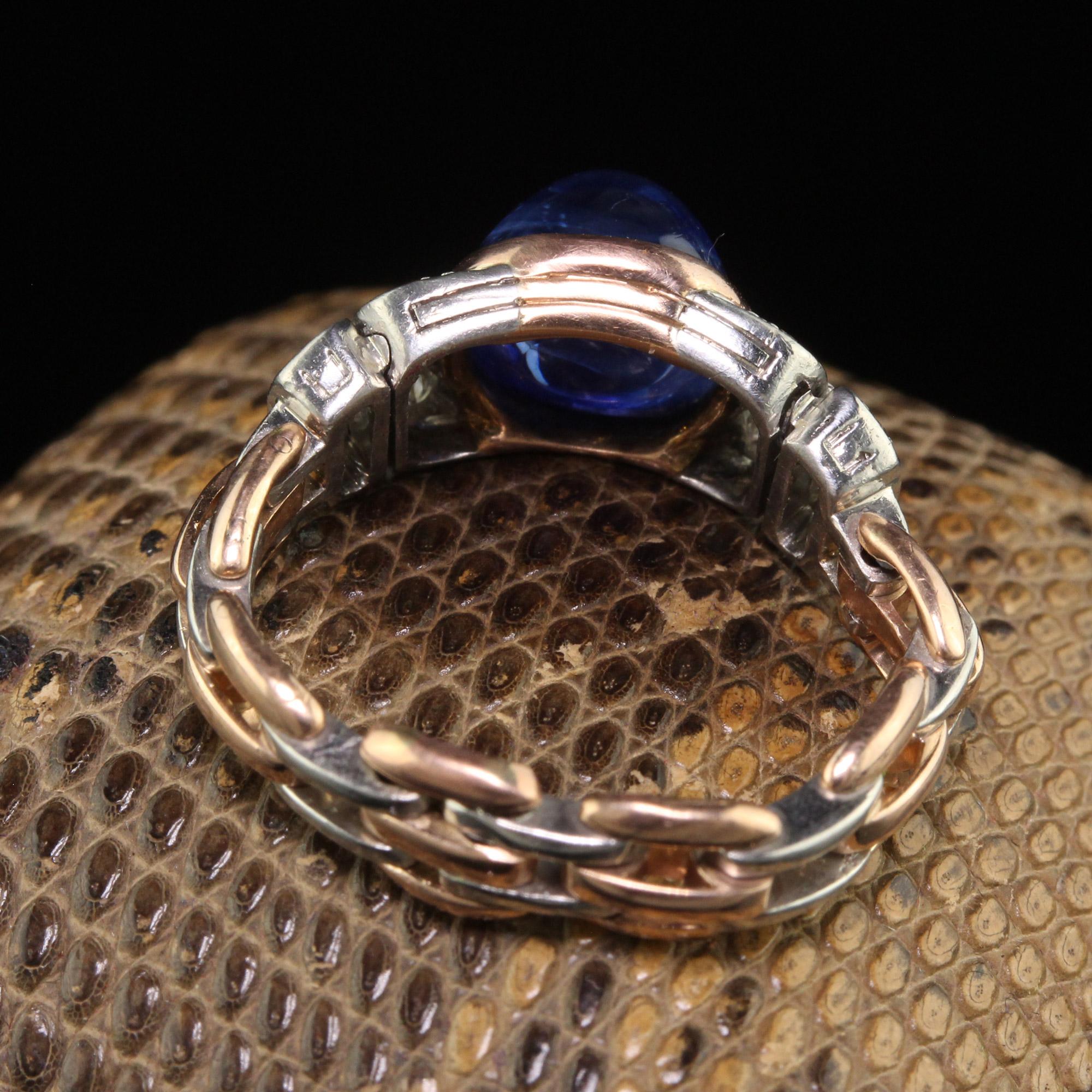 Antiker, flexibler Art-Déco-Ring aus 18 Karat Gold Platin mit Kaschmir-Saphir und Diamant - AGL im Angebot 6