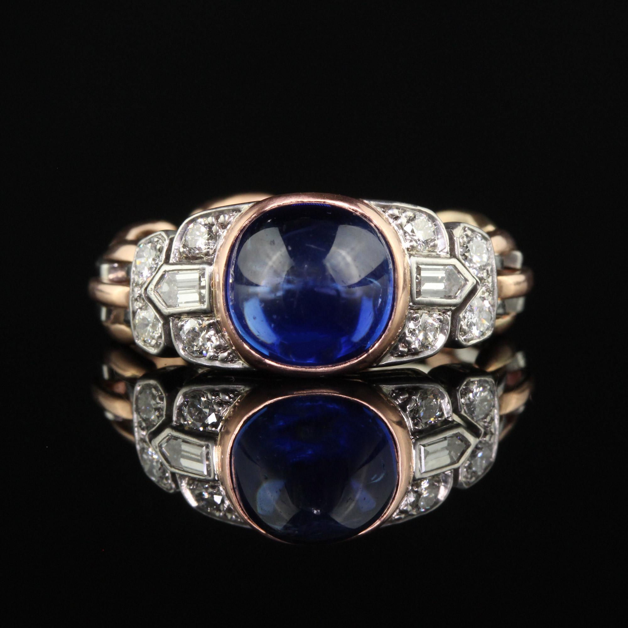 Antique Art Deco 18K Gold Platinum Kashmir Sapphire Diamond Flexible Ring - AGL In Good Condition For Sale In Great Neck, NY