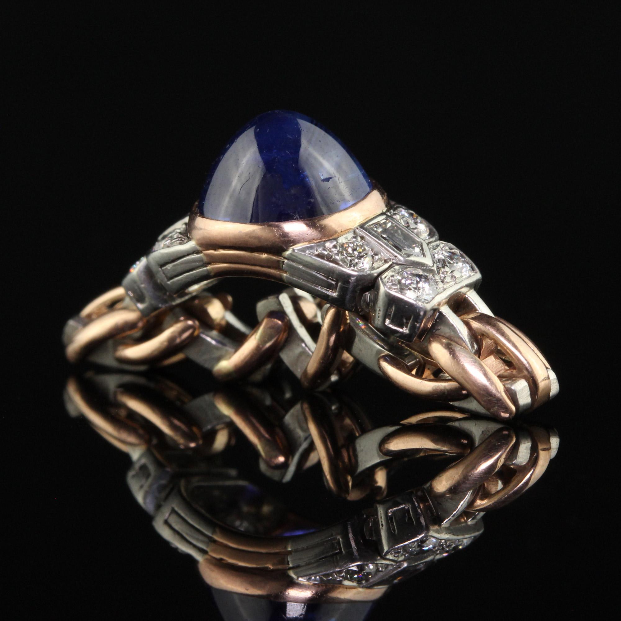 Antique Art Deco 18K Gold Platinum Kashmir Sapphire Diamond Flexible Ring - AGL For Sale 1