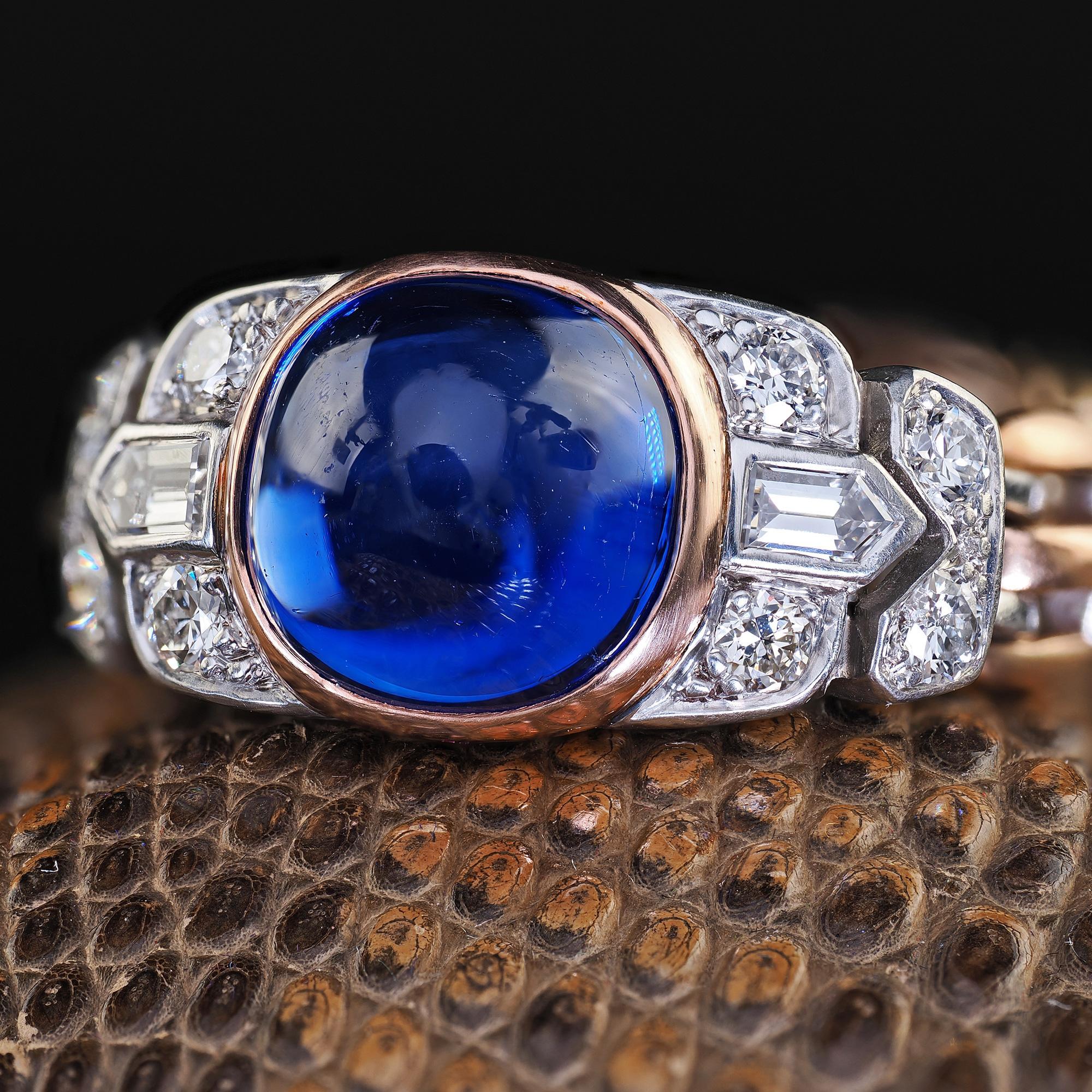 Antique Art Deco 18K Gold Platinum Kashmir Sapphire Diamond Flexible Ring - AGL For Sale 1