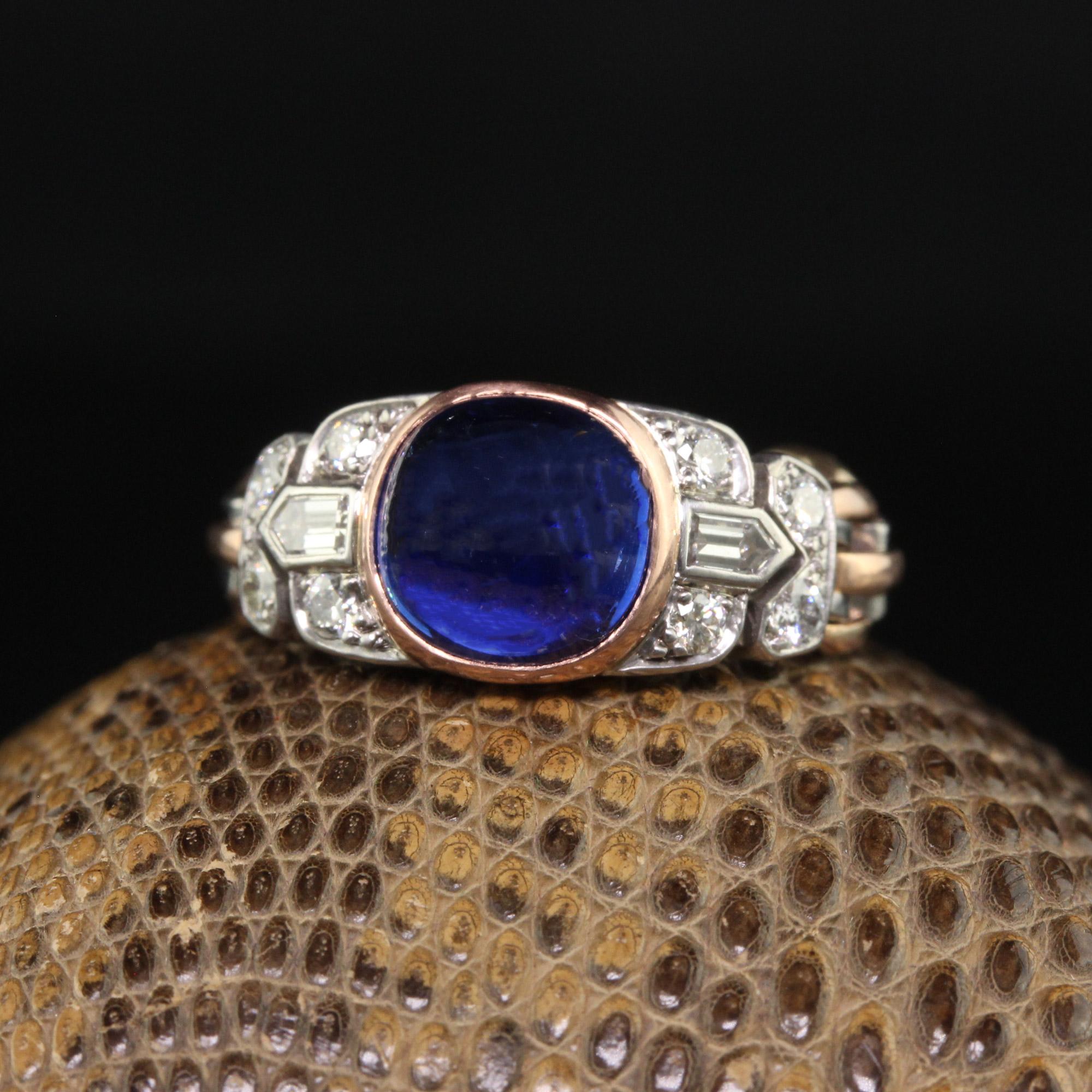 Antique Art Deco 18K Gold Platinum Kashmir Sapphire Diamond Flexible Ring - AGL For Sale 4