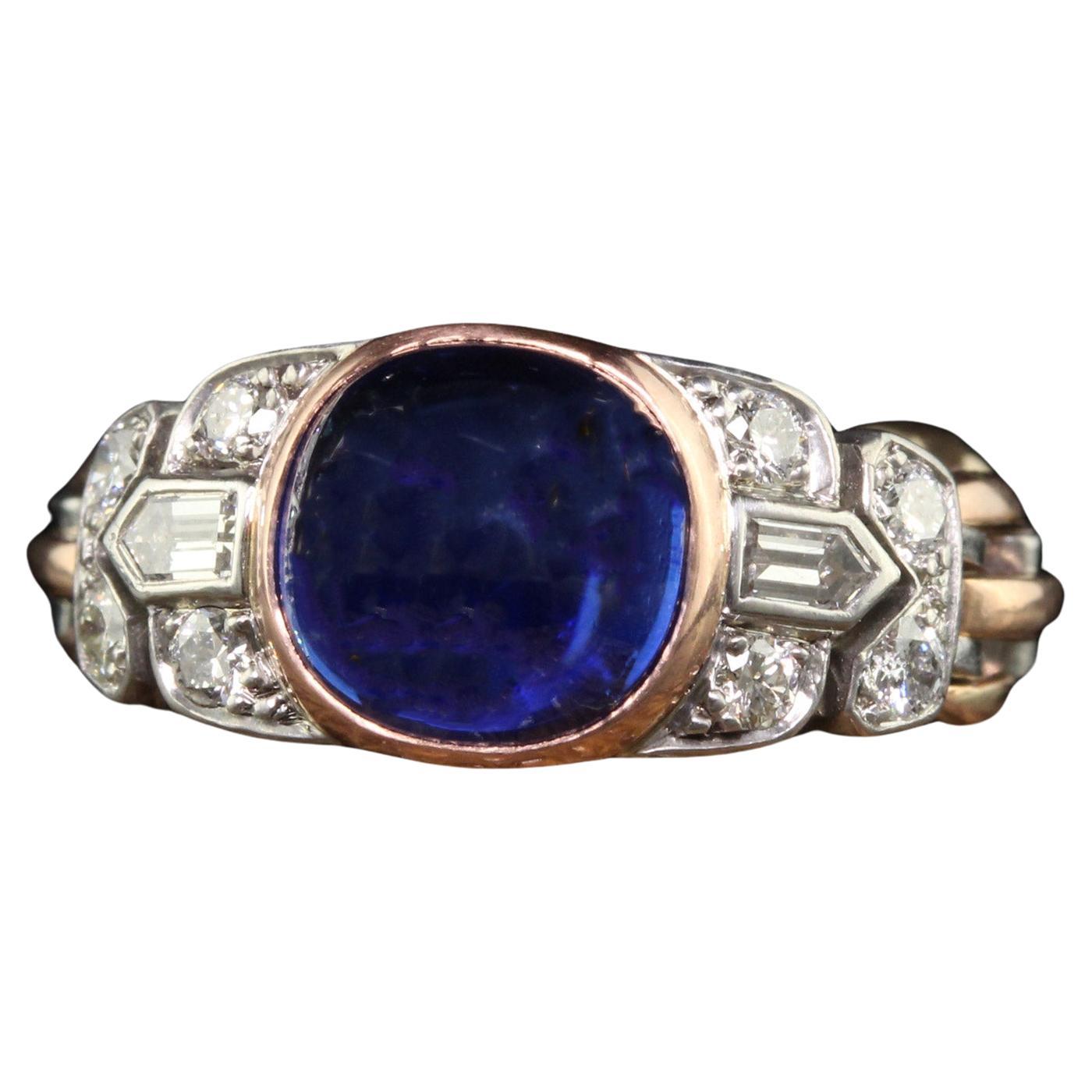 Antique Art Deco 18K Gold Platinum Kashmir Sapphire Diamond Flexible Ring - AGL For Sale