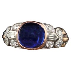 Antique Art Deco 18K Gold Platinum Kashmir Sapphire Diamond Flexible Ring - AGL
