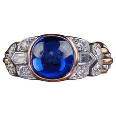 Antique Art Deco 18K Gold Platinum Kashmir Sapphire Diamond Flexible Ring - AGL