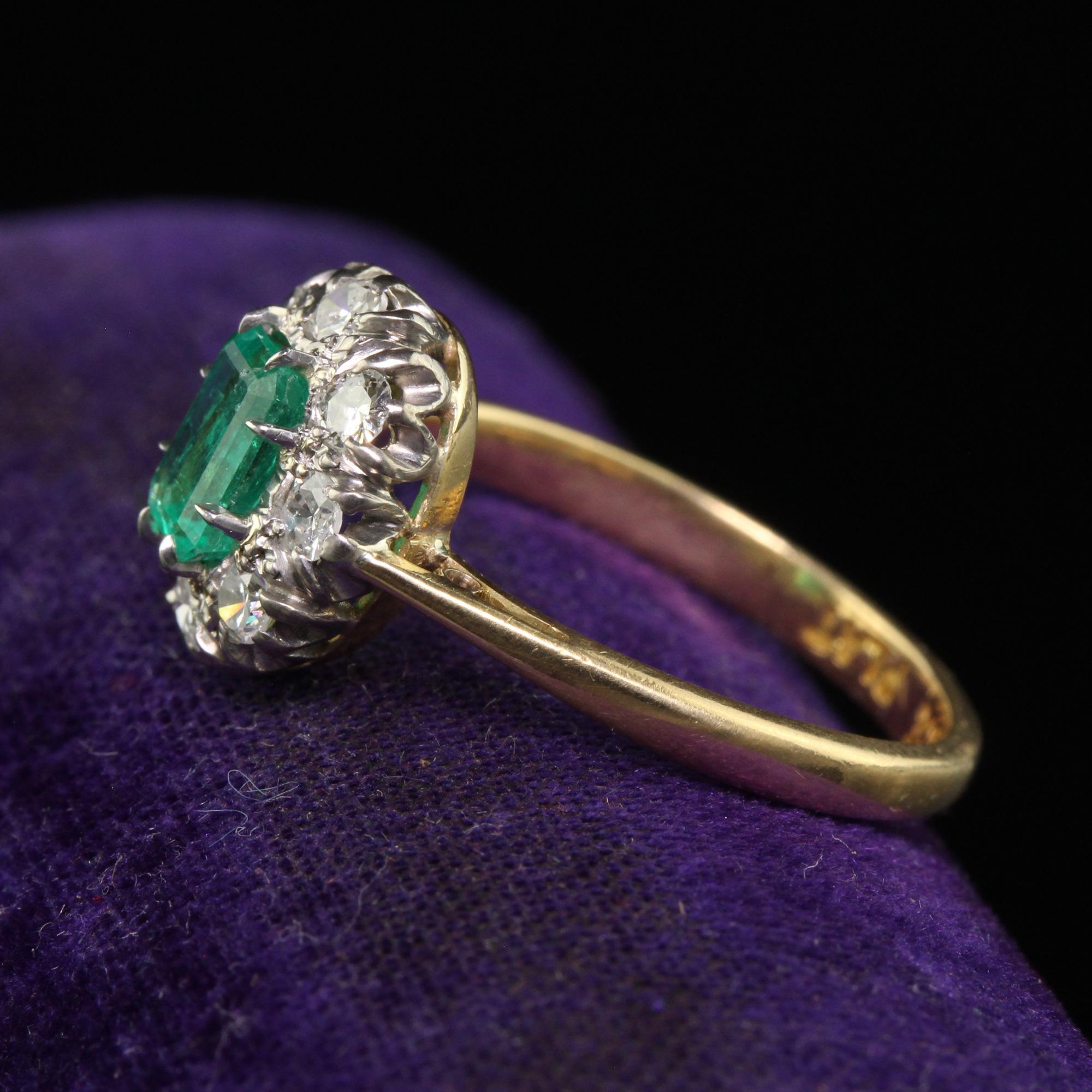  Bague de fiançailles Art déco ancienne en or 18 carats, platine, diamant européen ancien et émeraude Pour femmes 