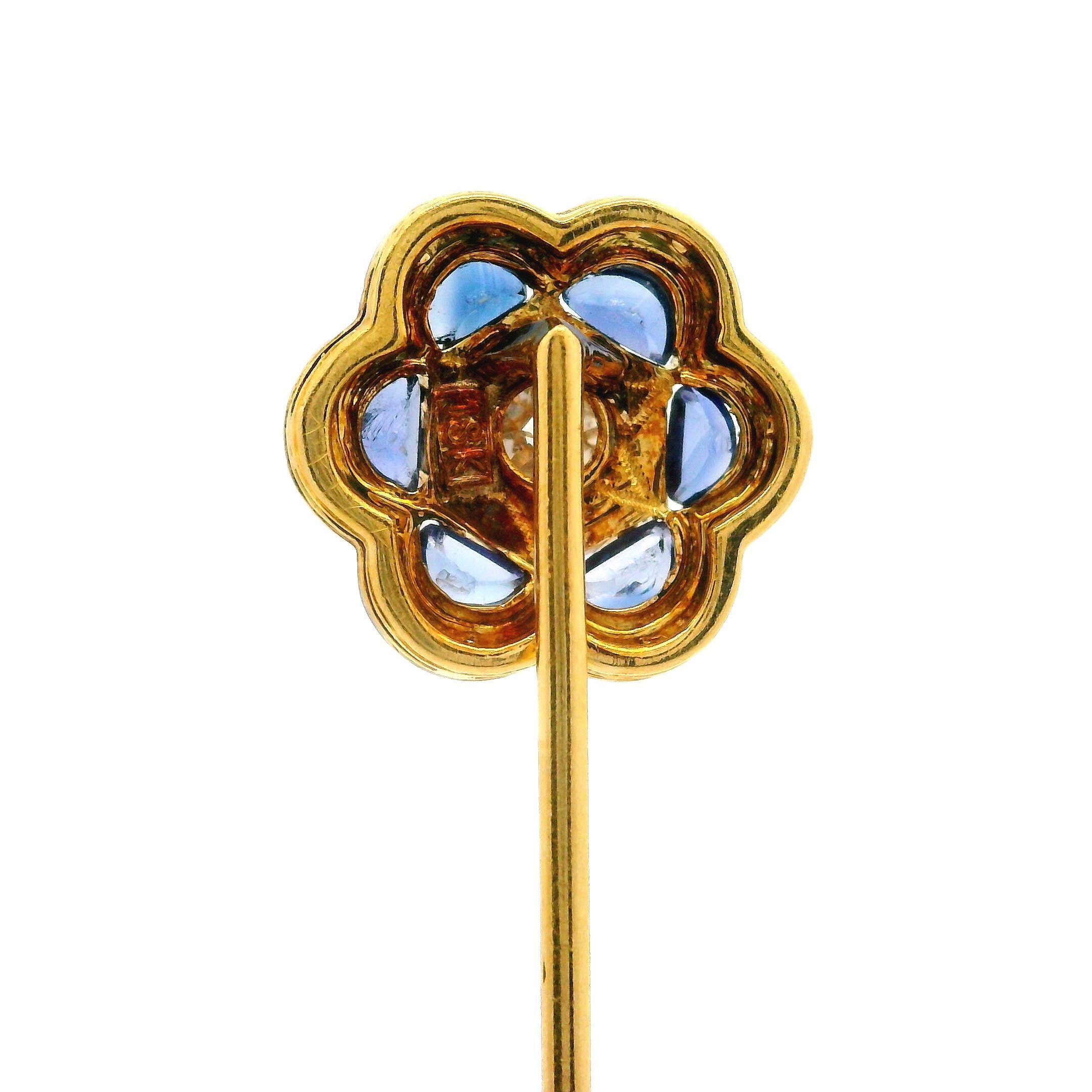Antique Art Deco 18k Gold Sapphire Diamond Milgrain Etched Flower Stick ...