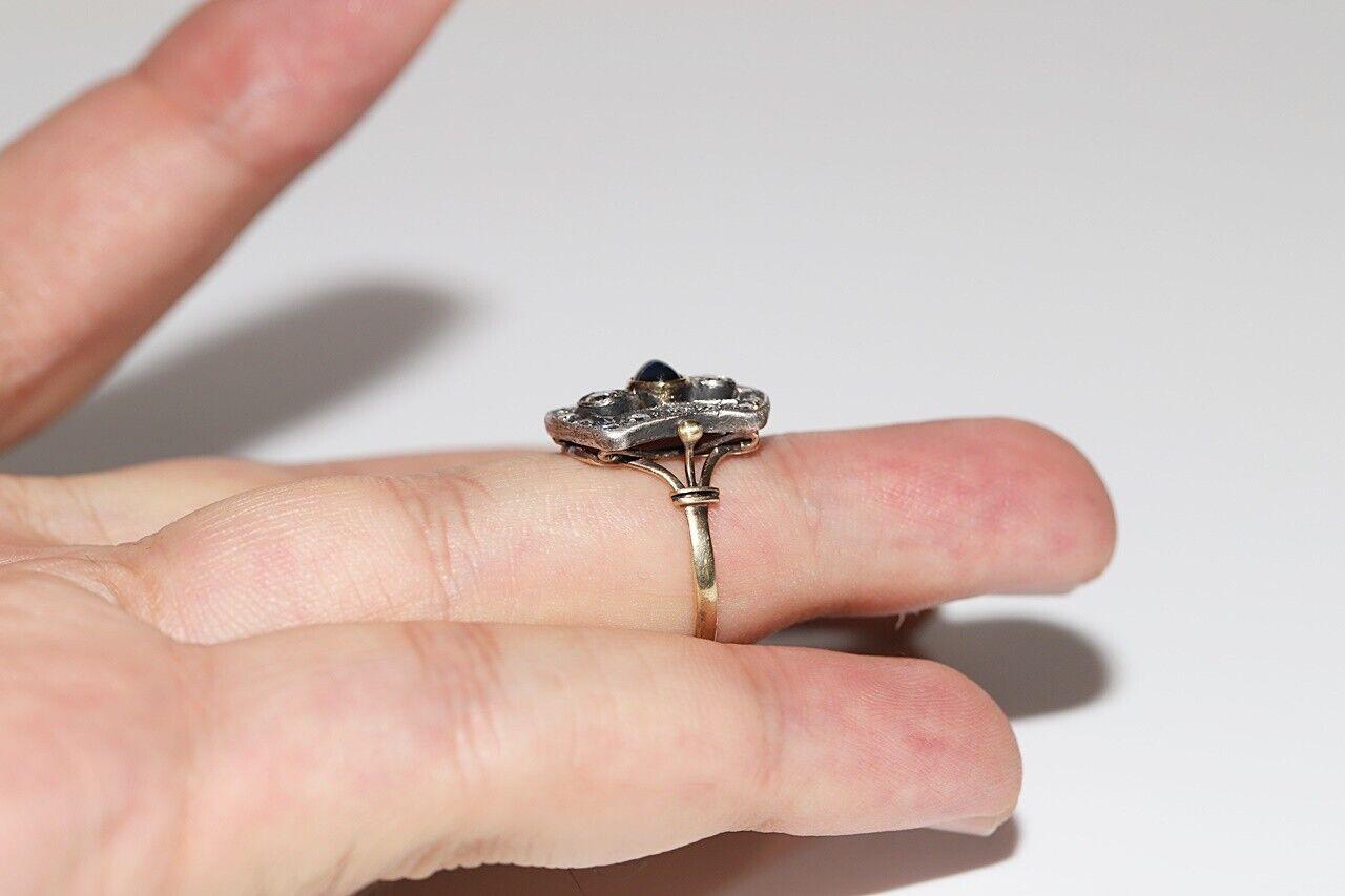 Anello antico Art Deco in oro 18k e argento con diamante naturale e zaffiro cabochon in vendita 6