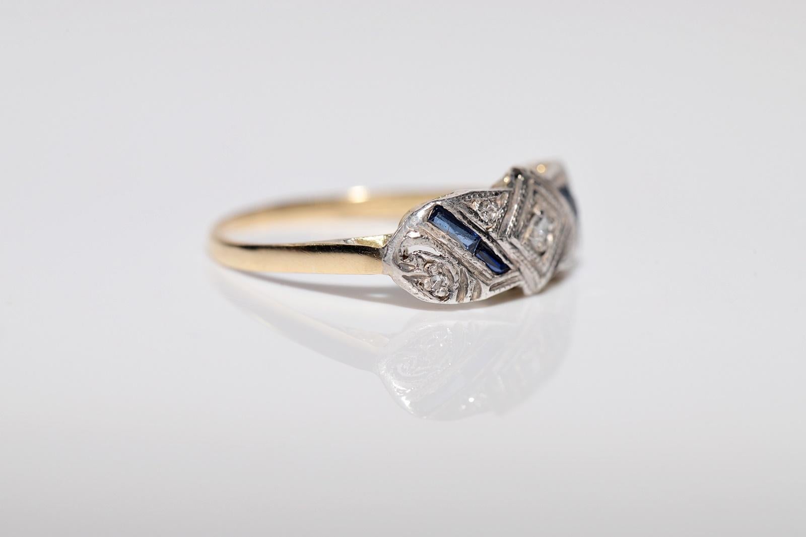 Antique Art Deco  18k Gold Top Silver Natural Diamond And Sapphire Ring For Sale 5