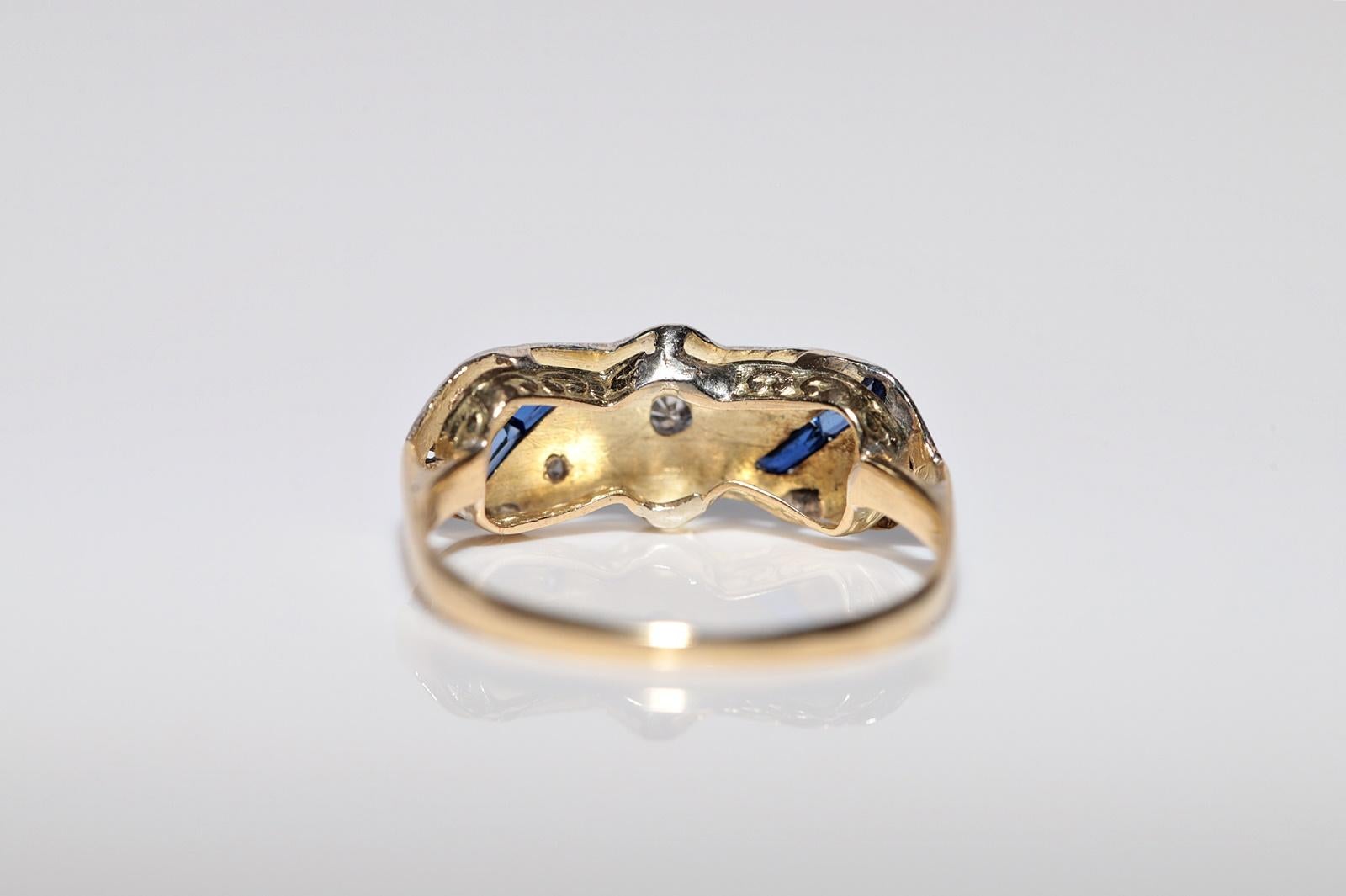 Antique Art Deco  18k Gold Top Silver Natural Diamond And Sapphire Ring For Sale 7