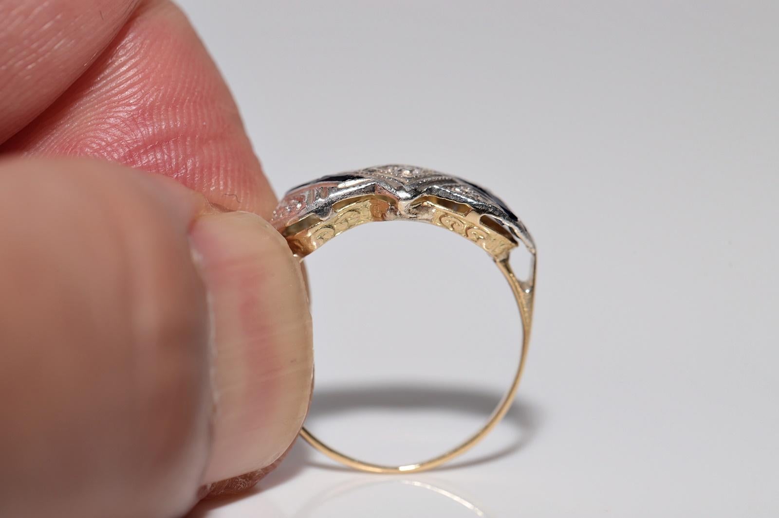 Antique Art Deco  18k Gold Top Silver Natural Diamond And Sapphire Ring For Sale 9