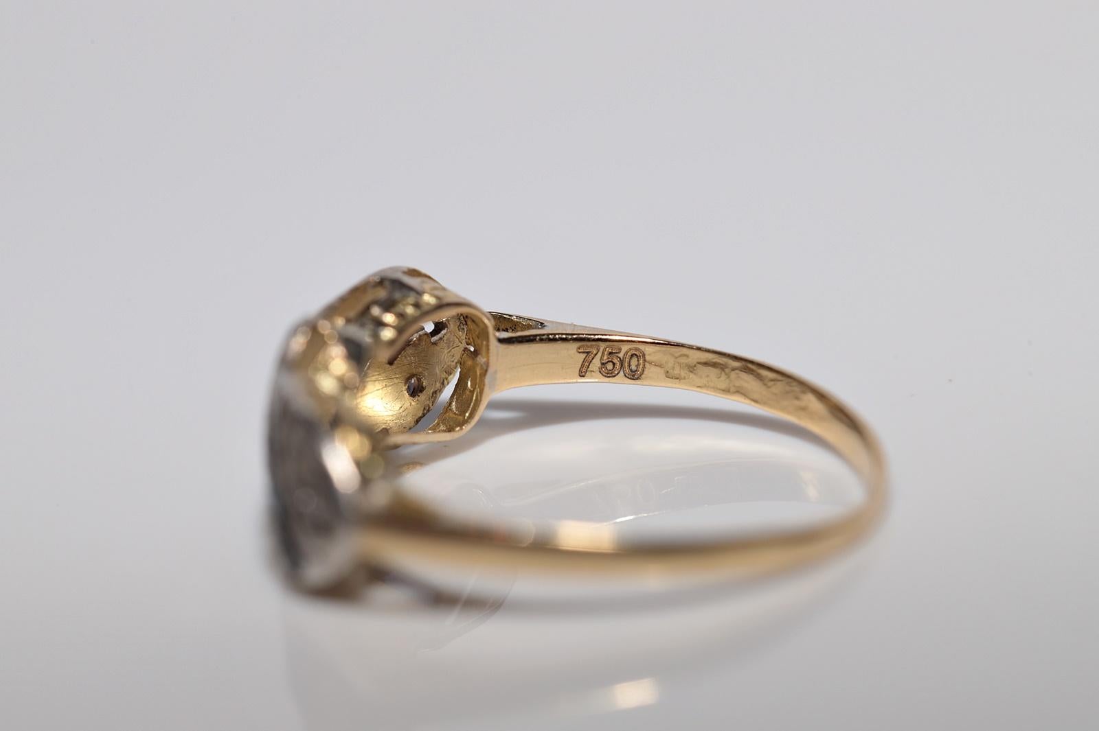 Antique Art Deco  18k Gold Top Silver Natural Diamond And Sapphire Ring For Sale 10