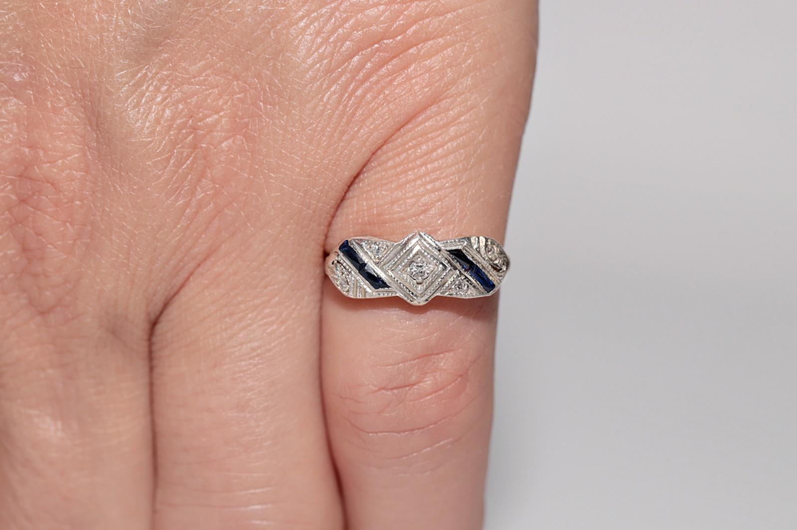 Antique Art Deco  18k Gold Top Silver Natural Diamond And Sapphire Ring In Good Condition For Sale In Fatih/İstanbul, 34