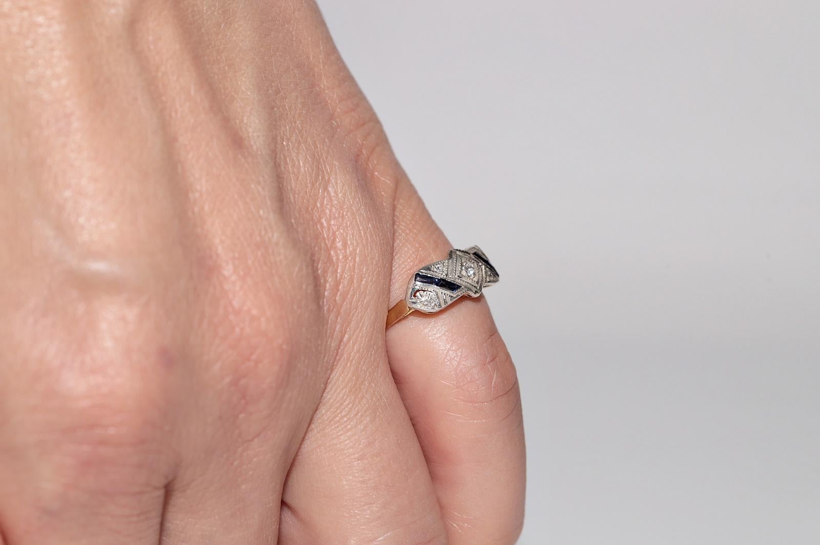 Antique Art Deco  18k Gold Top Silver Natural Diamond And Sapphire Ring For Sale 1
