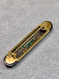 Antique Art Deco 18K Platinum Old Mine Cut Diamond Emerald Capsule Pin