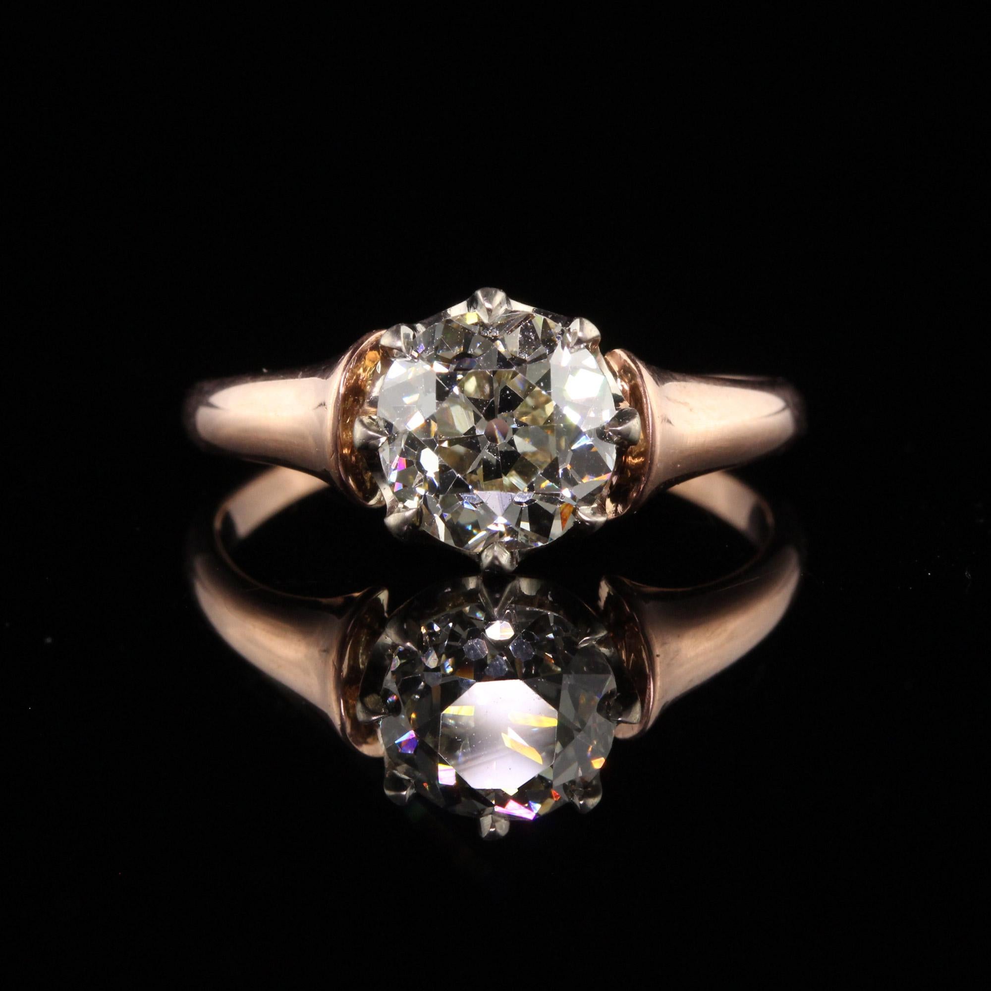 Bague de fiançailles Art déco ancienne en or rose 18 carats avec diamant taille vieille Europe, certifié GIA Bon état - En vente à Great Neck, NY