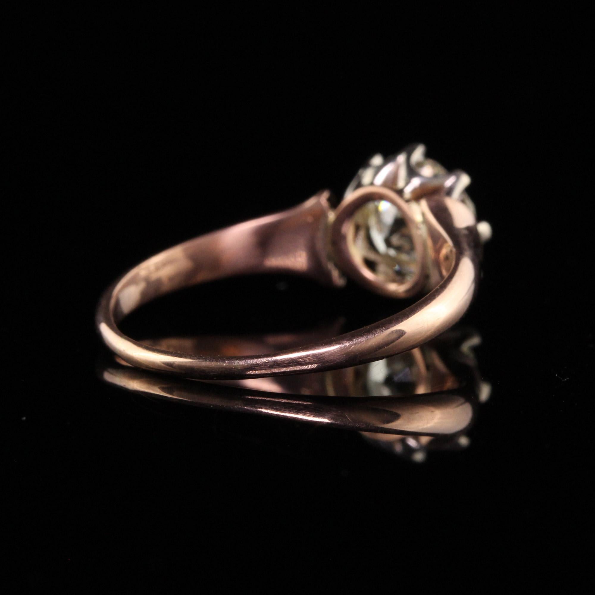 Antique Art Deco 18K Rose Gold Old European Cut Diamond Engagement Ring, GIA In Good Condition For Sale In Great Neck, NY
