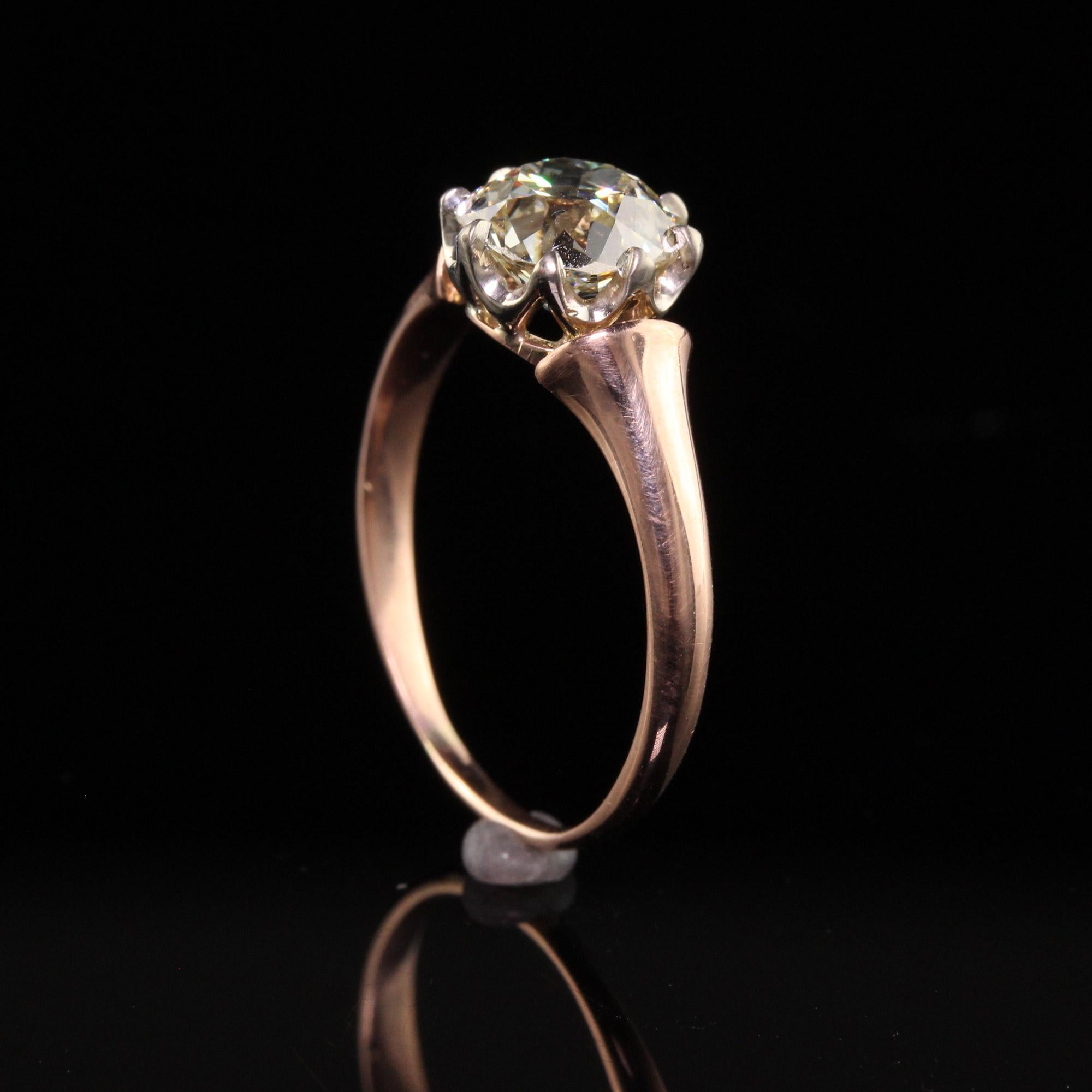 Women's Antique Art Deco 18K Rose Gold Old European Cut Diamond Engagement Ring, GIA For Sale