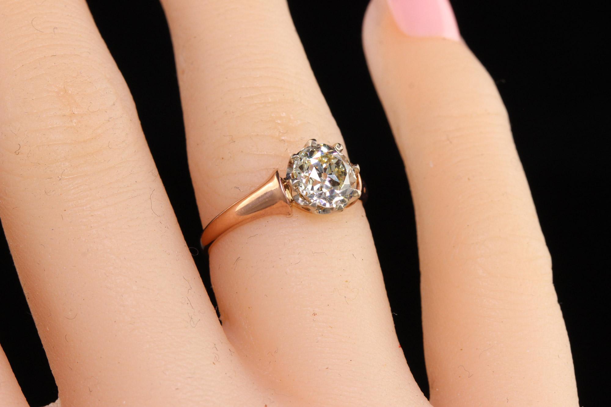 Antique Art Deco 18K Rose Gold Old European Cut Diamond Engagement Ring, GIA For Sale 1