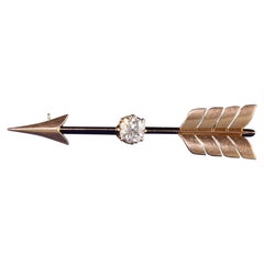 Antique Art Deco 18K Rose Gold Old Mine Cut Diamond Arrow Pin