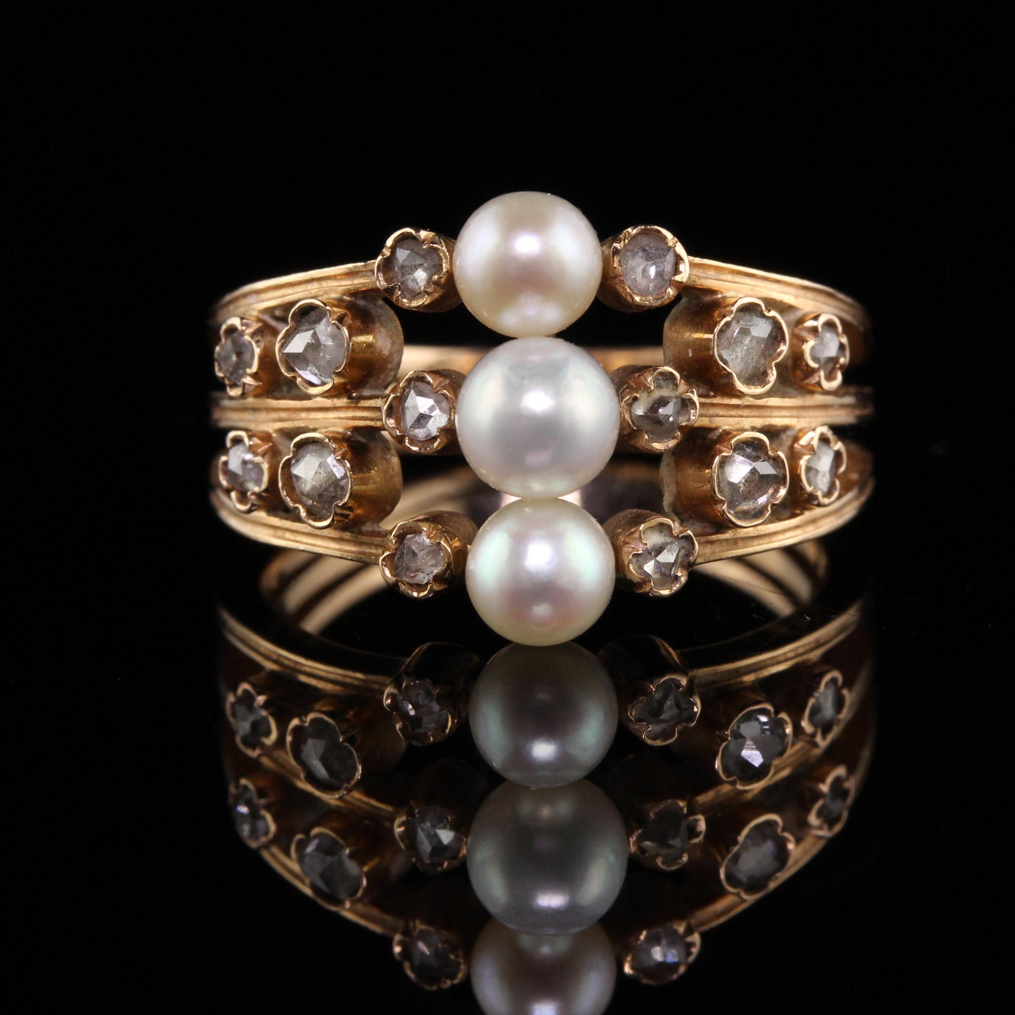 Antiker Art-dco-Ring aus 18 Karat Rosgold mit Perlen und Diamanten im Rosenschliff im Zustand „Gut“ im Angebot in Great Neck, NY