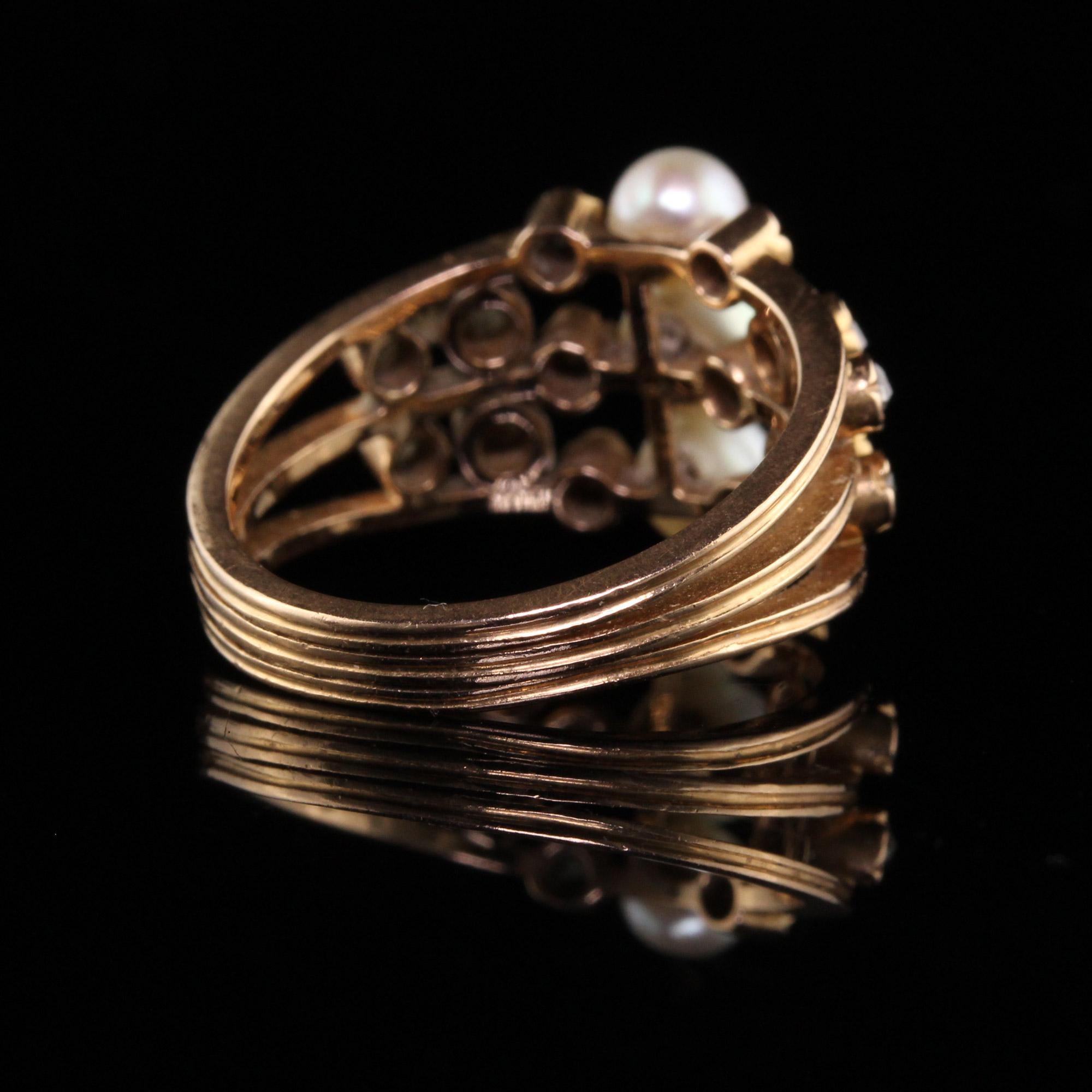 Antiker Art-dco-Ring aus 18 Karat Rosgold mit Perlen und Diamanten im Rosenschliff Damen im Angebot