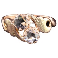 Antiker Art Deco 18k Rose Gold Rosenschliff Diamant Toi et Moi Ring