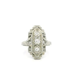 Arte Antiques Art Deco or blanc 18k 0.16ctw Diamond Filigree Dainty Dinner Ring