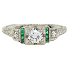 aquamarine engagement rings white gold Antique Art Deco 18K White Gold 0.47ctw Diamond
Emerald Wheat Milgrain Ring