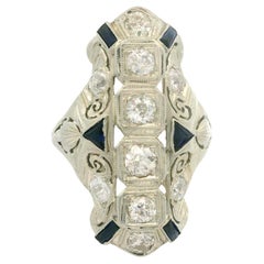 Antique Art Deco 18k White Gold 1.25ctw Old European Diamond Long Dinner Ring