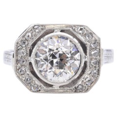 Antique Art Deco 18k White Gold 1.46ct H VS2 Old European Cut Diamond Ring GIA