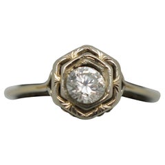 Antique Art Deco 18k White Gold .4ct Solitaire Diamond Engagement Ring