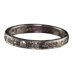 Antique Art Deco 18k White Gold 5 Stone Engraved Wedding Band