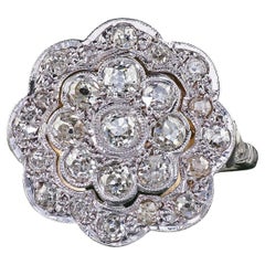 Antiker Art Deco 18K Weißgold und Platin Old Euro Diamond Floral Ring