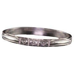 Antique Art Deco 18K White Gold Blossom Engraved Wedding Band