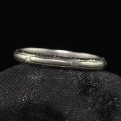 Antique Art Deco 18K White Gold Classic Engraved Wedding Band - Size 6