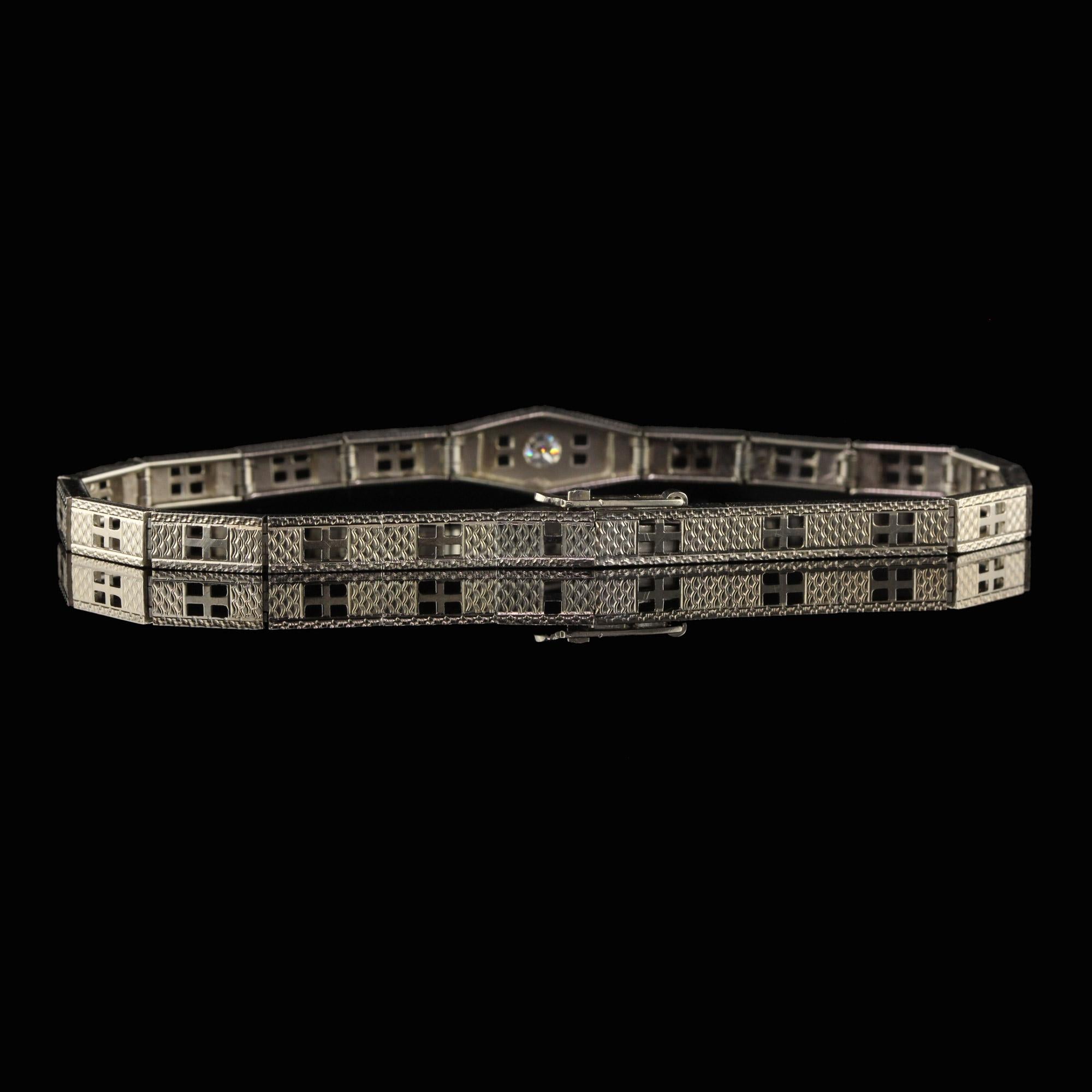 Antique Art Deco 18 Karat White Gold Diamond Bracelet 1