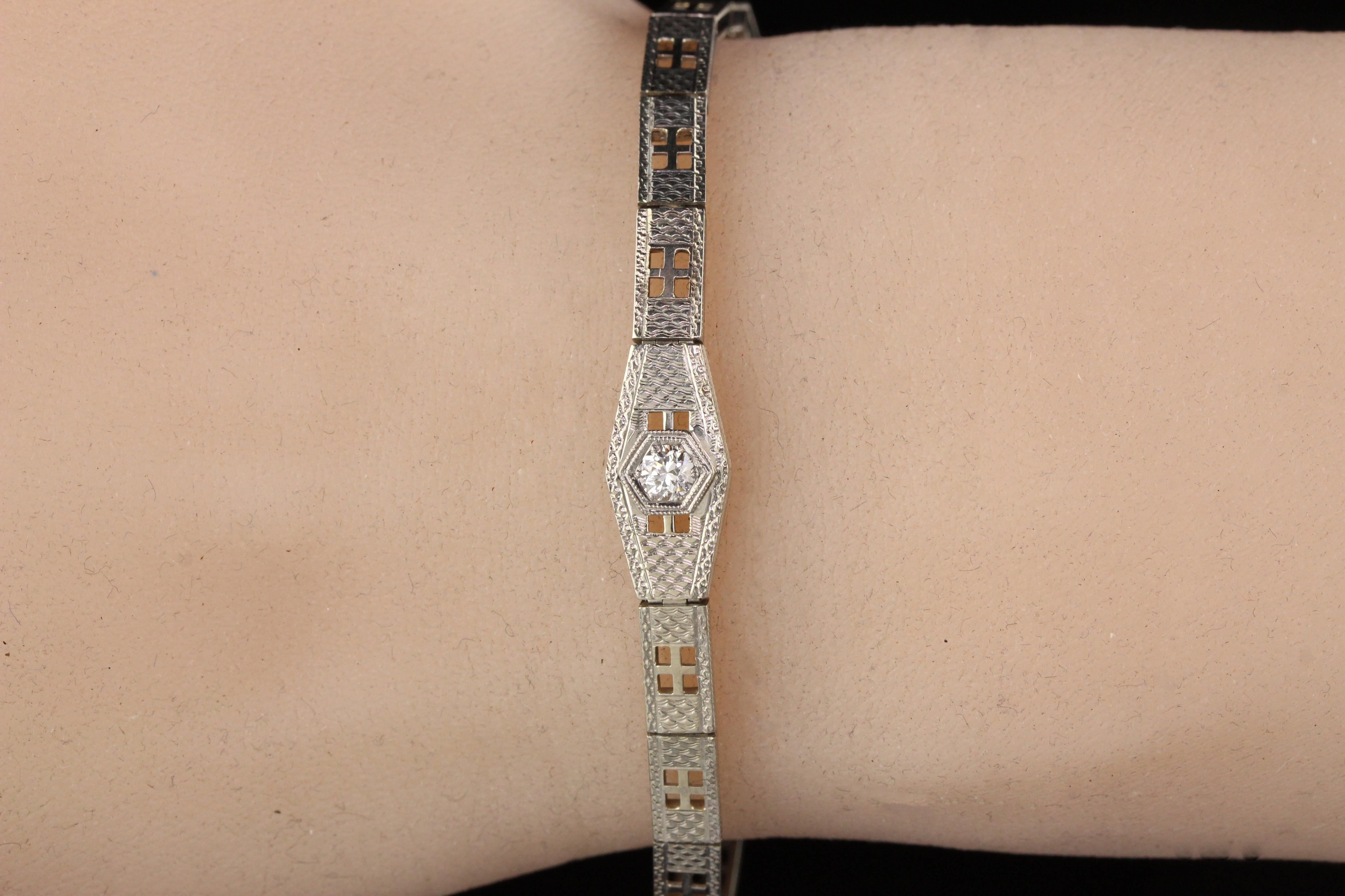 Antique Art Deco 18 Karat White Gold Diamond Bracelet 3