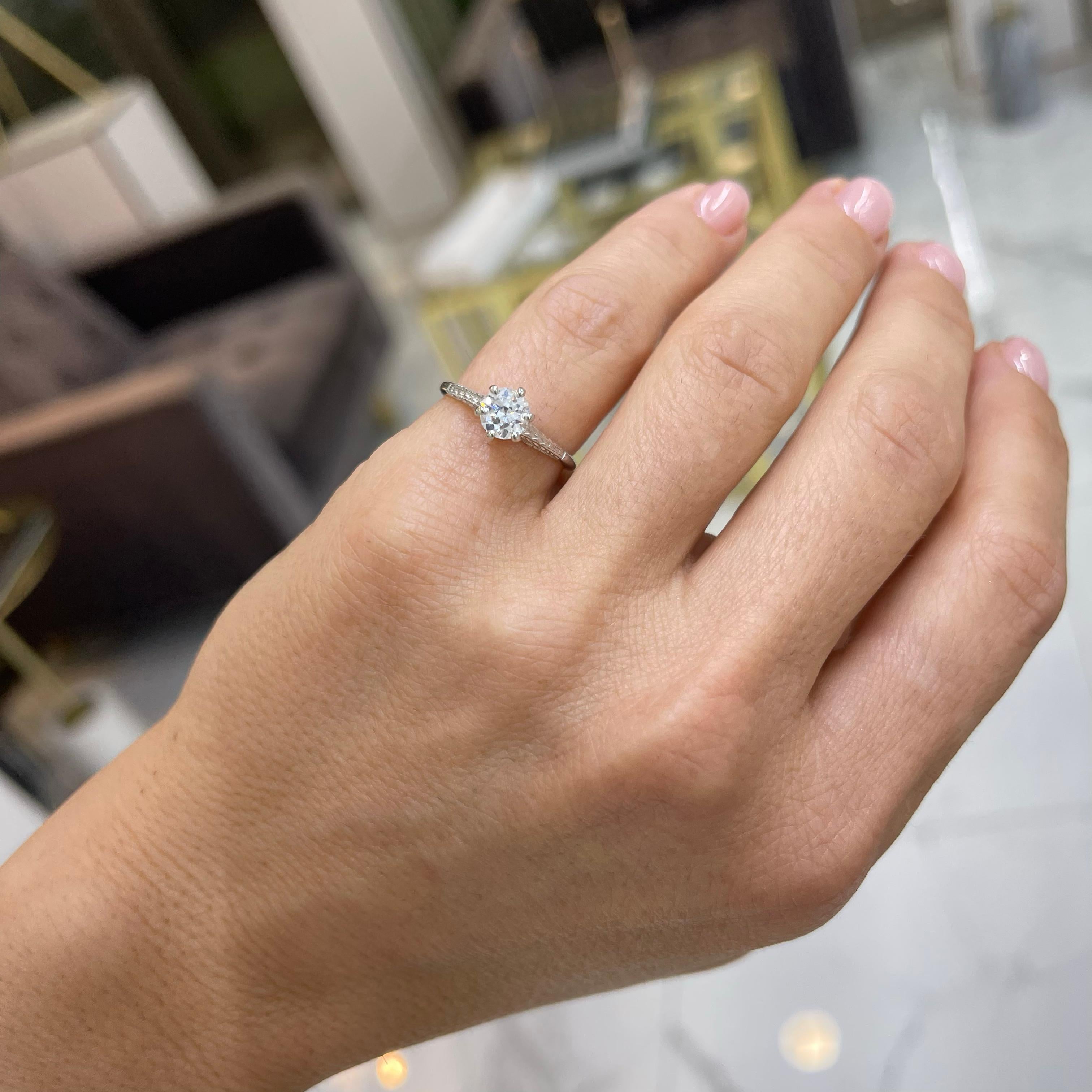 Ladies Antique Art Deco 18K White Gold Diamond Engagement Ring For Sale 1