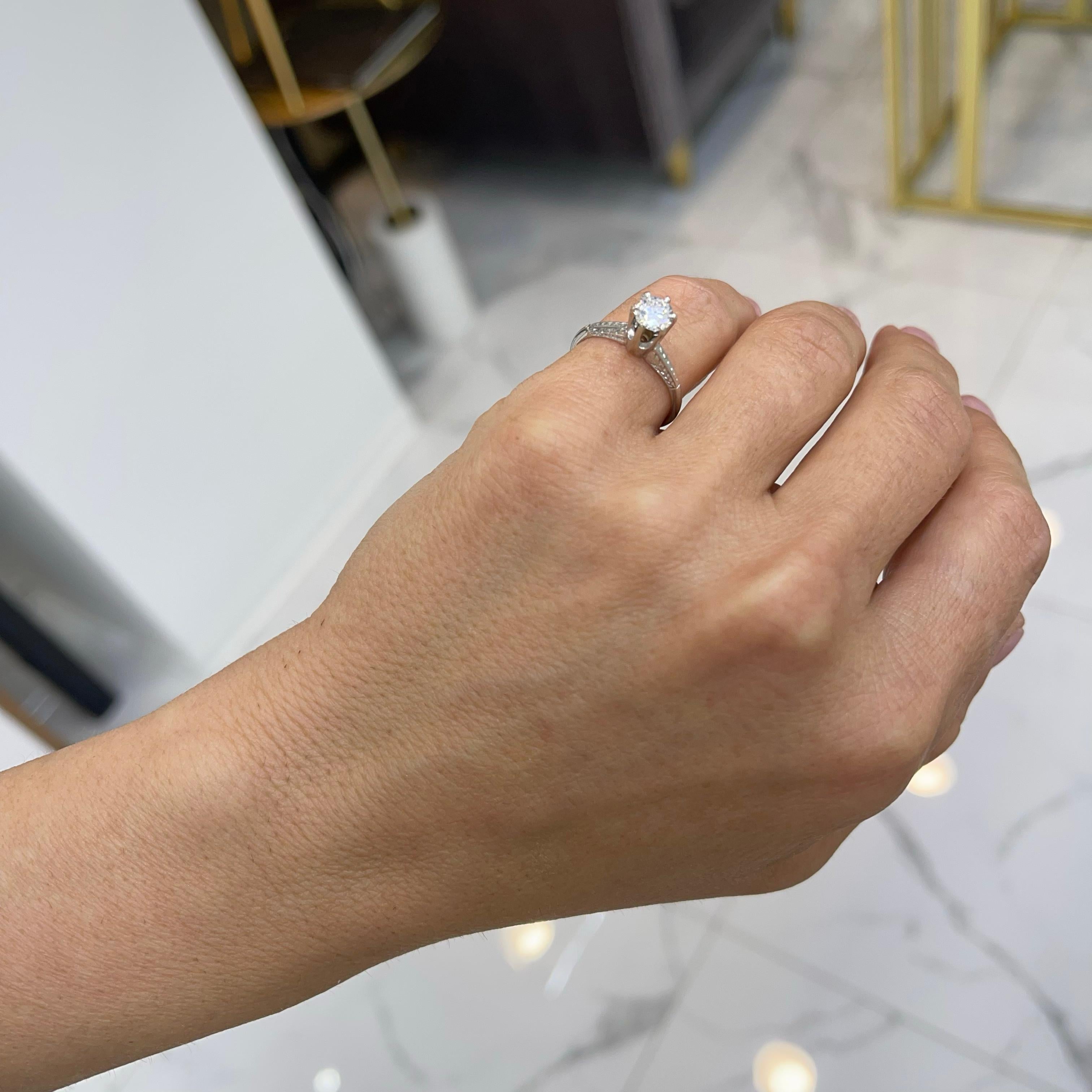 Ladies Antique Art Deco 18K White Gold Diamond Engagement Ring For Sale 2