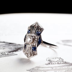 Antique Art Deco 18k White Gold Diamond & Sapphire Ring